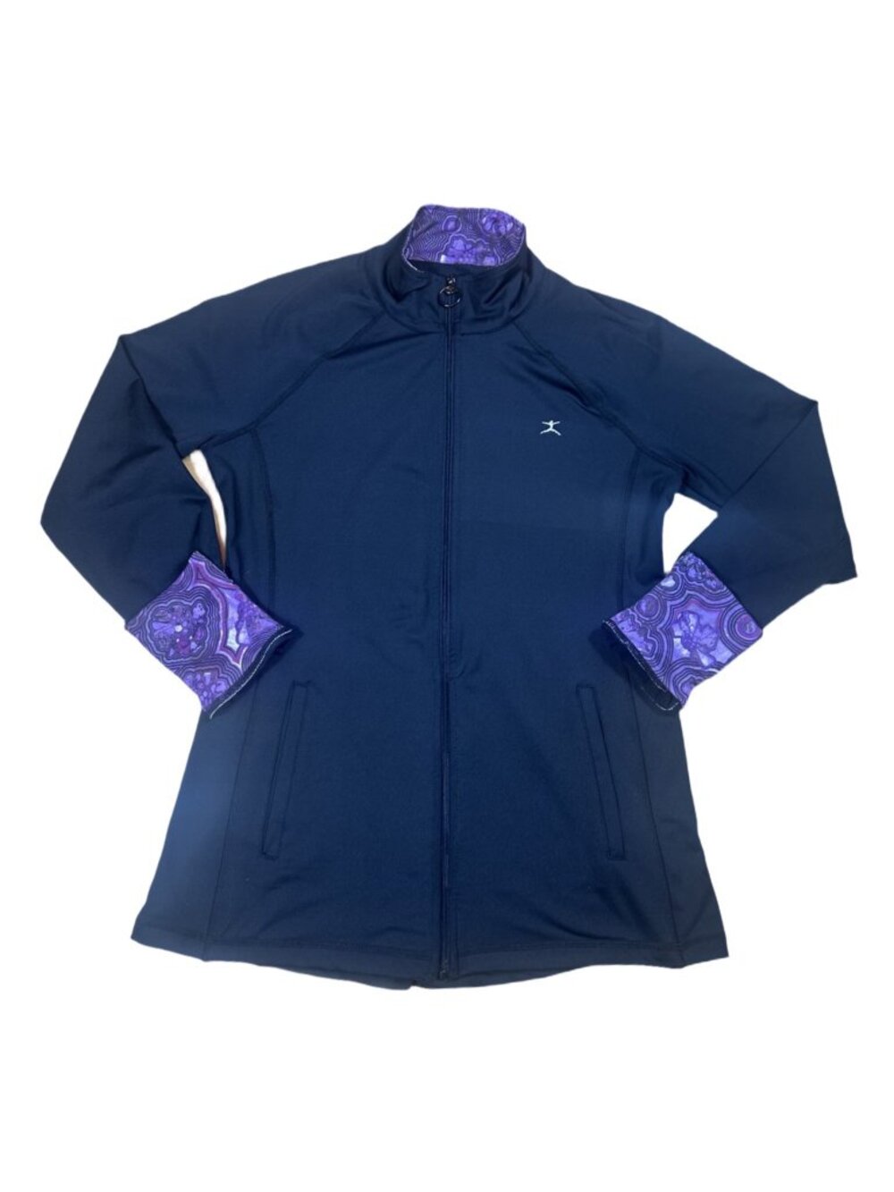 ✨ Danskin Black Full Zip Activewear Jacket Medium Purple Paisley Trim Yoga ✨ - Picture 2 of 6